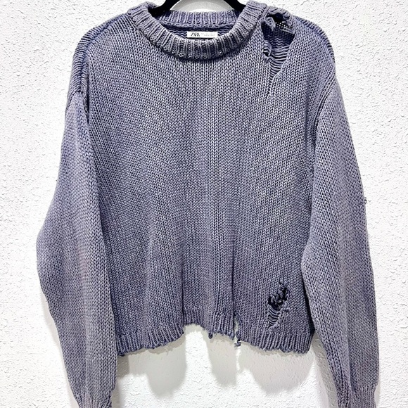 Zara Purple Distressed Knit Sweater L - Picture 4 of 10